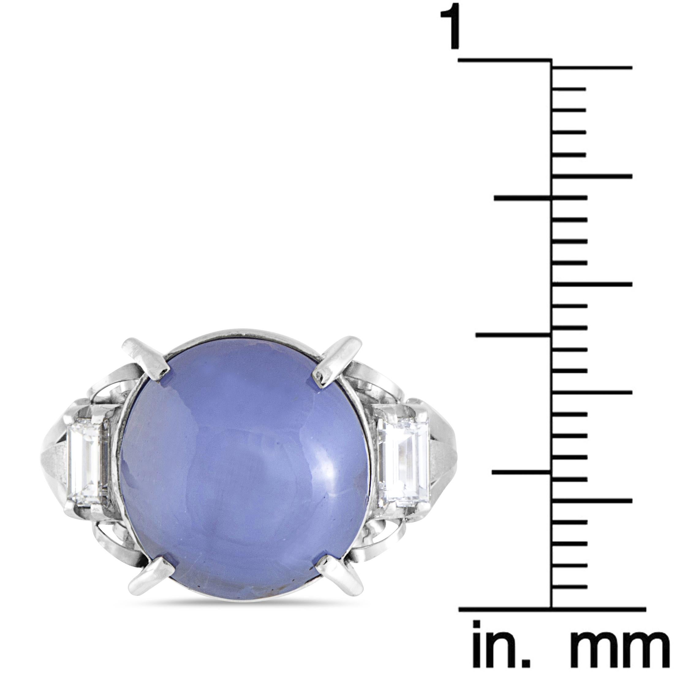 Platinum 2-Diamonds and Oval Star Sapphire Ring 2