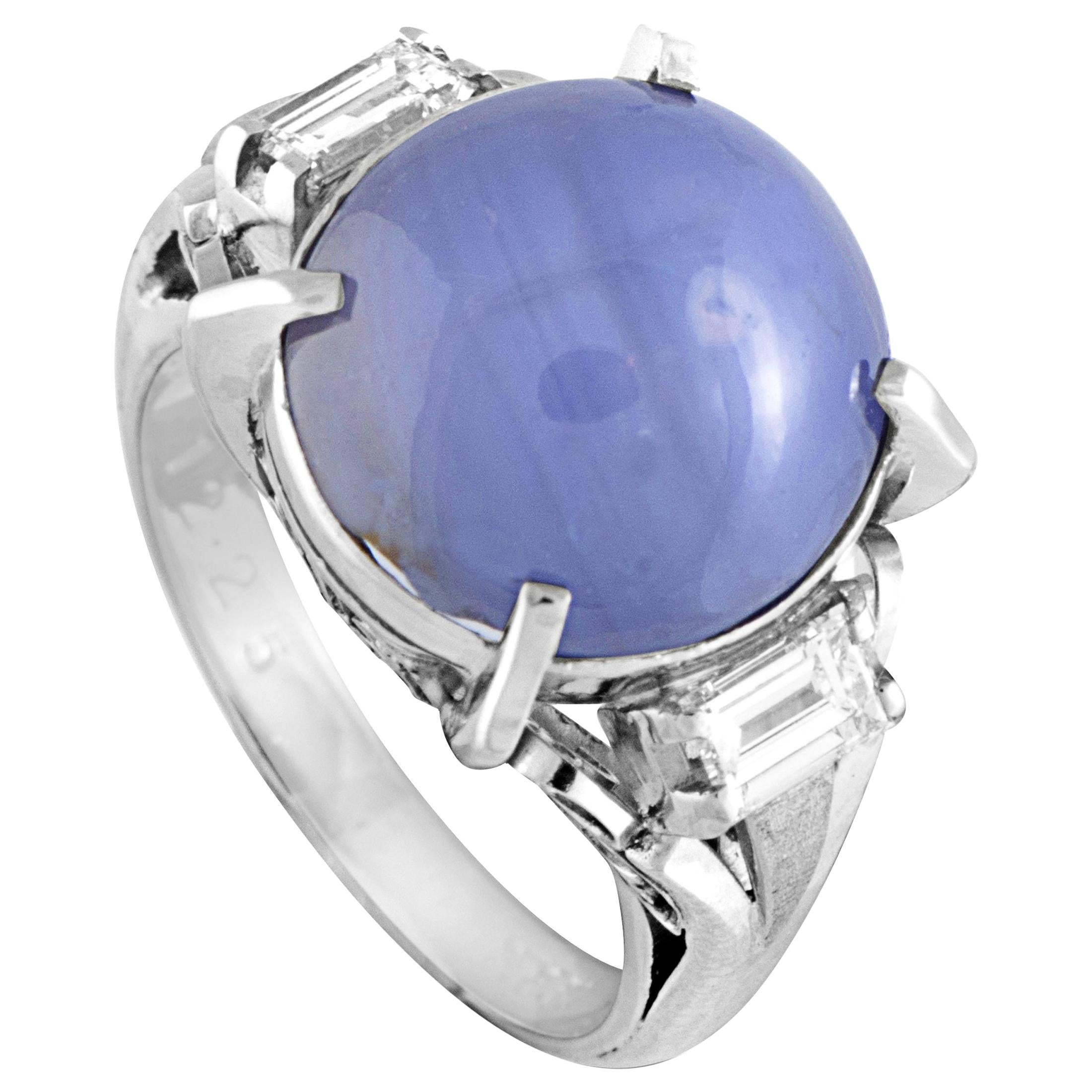 Platinum 2-Diamonds and Oval Star Sapphire Ring