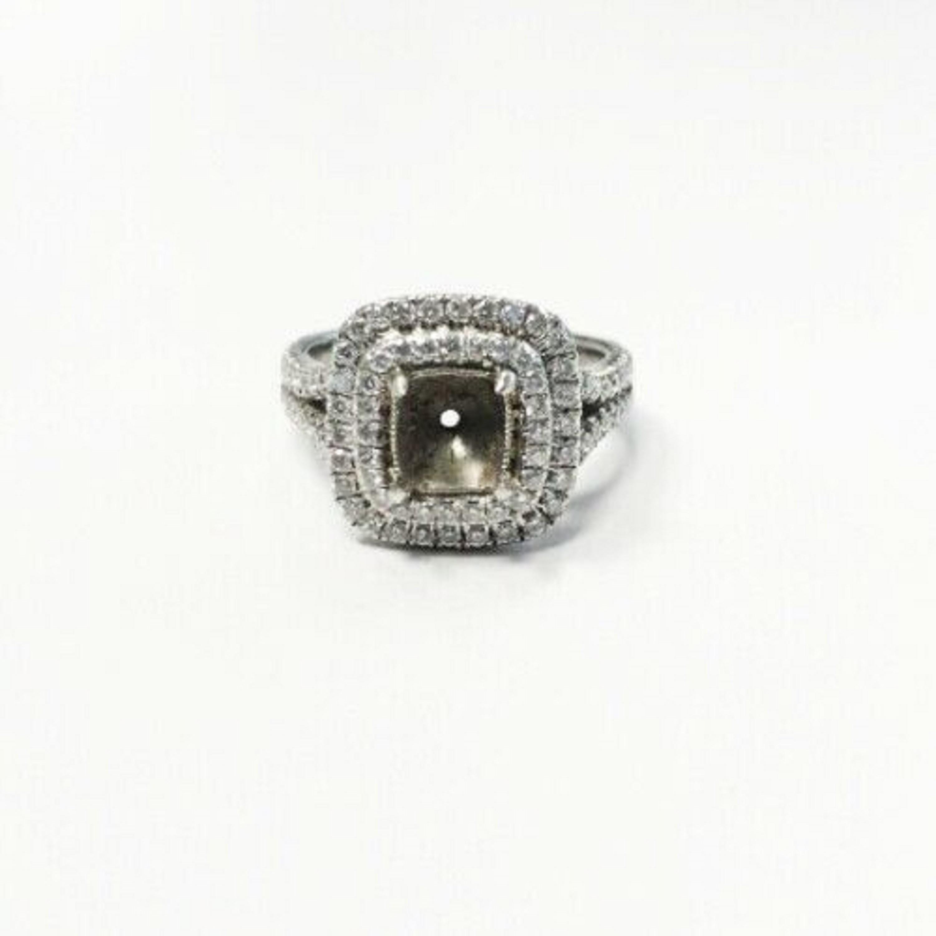 Platinum 2-Row Diamond Pavé Halo with a .72pts Princess Cut Diamond In Excellent Condition In Los Angeles, CA