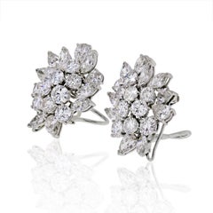Platinum 20 Carat Diamond Cluster Earrings