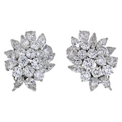 Platinum 20 Carat Diamond Cluster Earrings