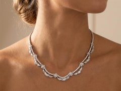Platinum 20 Carat Natural Diamond Necklace, Baguette and Round Cut