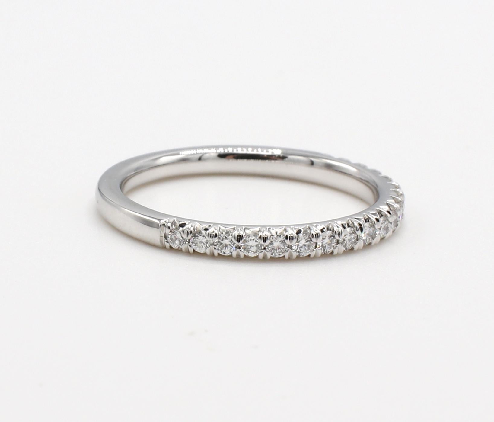 Platinum .20 Carat Round Natural Diamond Half Wedding Band Ring In Excellent Condition For Sale In  Baltimore, MD