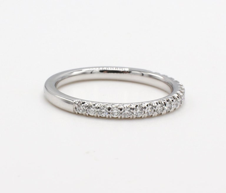 Platinum .20 Carat Round Diamond Half Wedding Band Ring In Excellent Condition For Sale In  Baltimore, MD