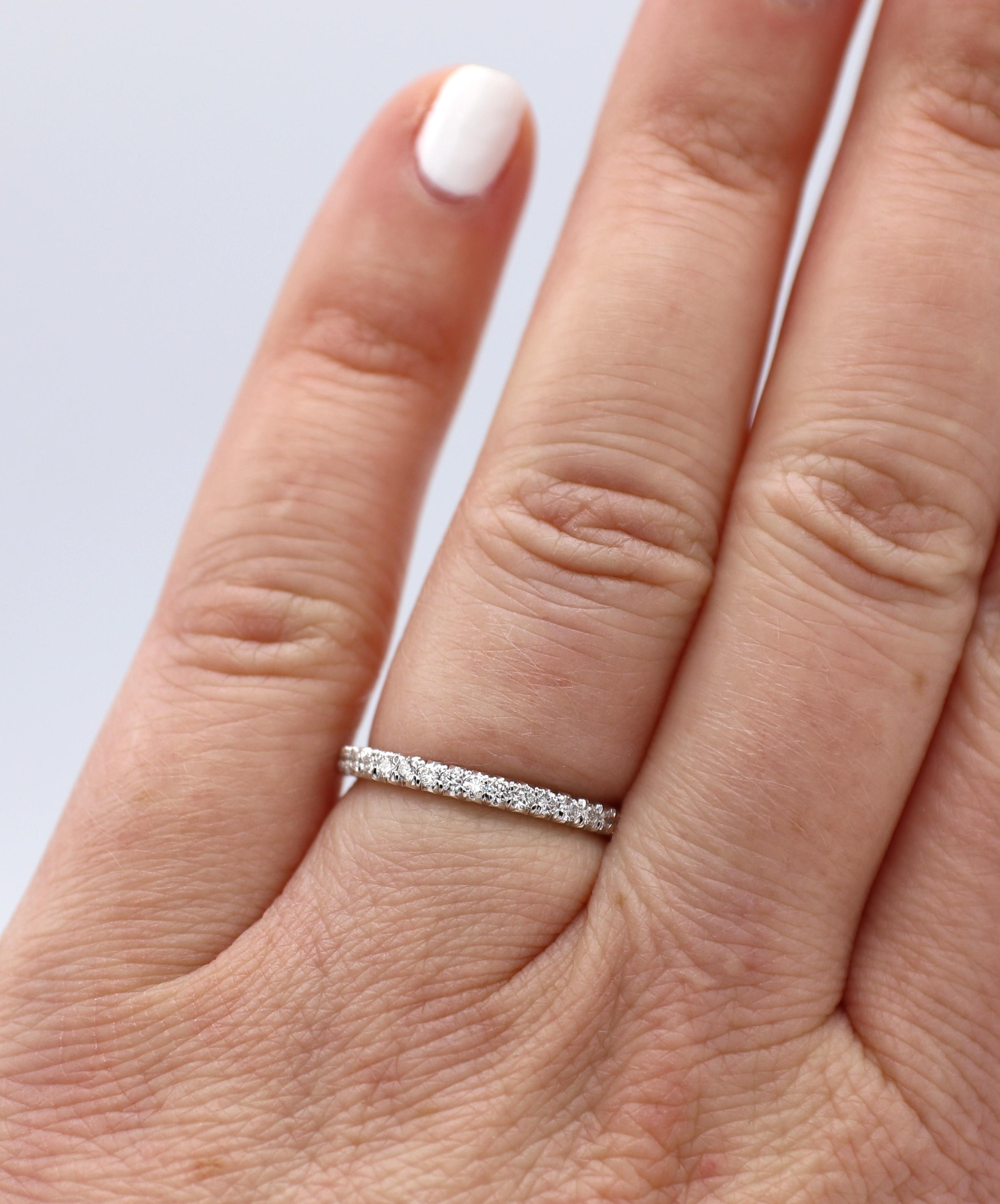 Women's Platinum .20 Carat Round Natural Diamond Half Wedding Band Ring For Sale