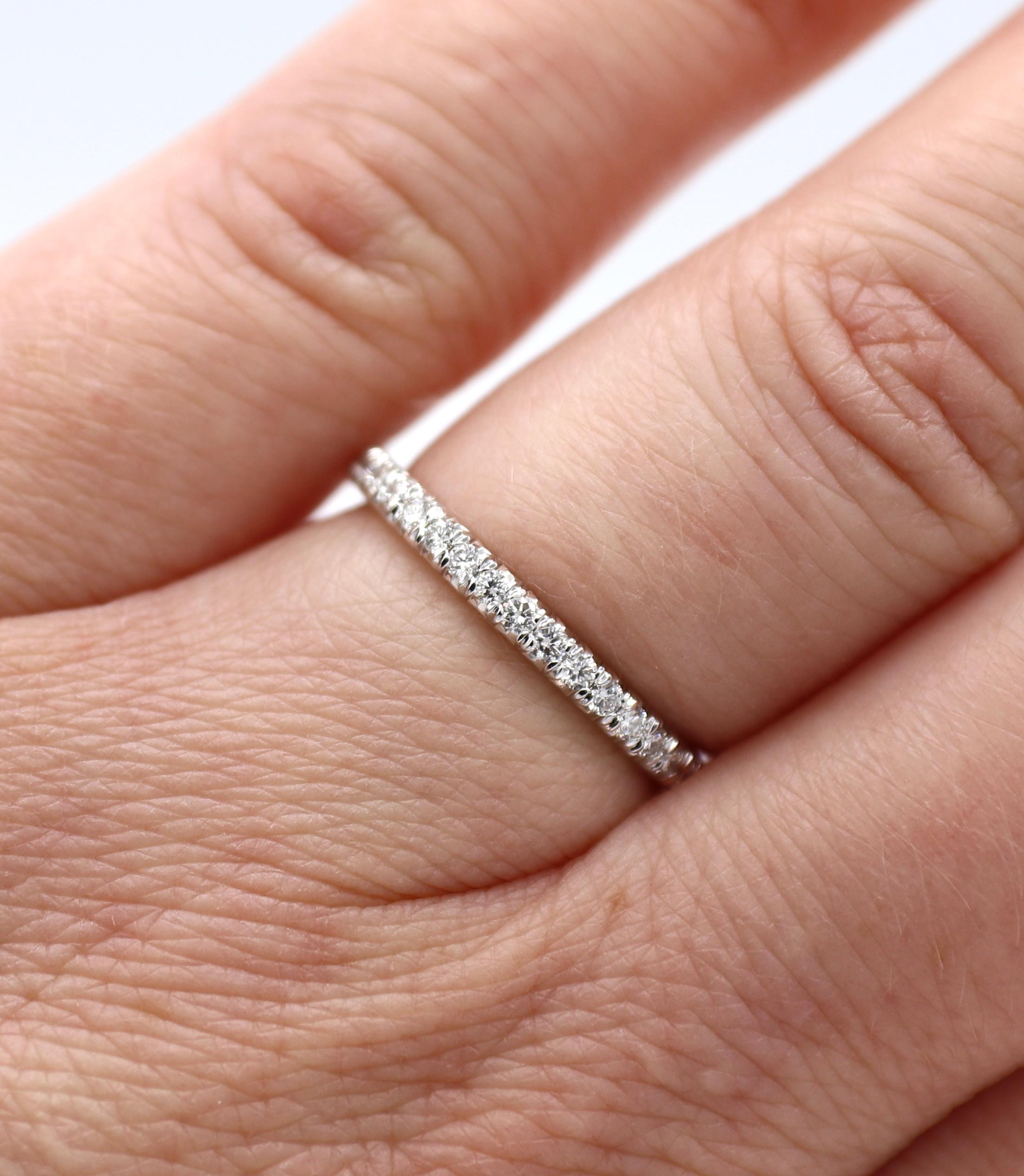 Platinum .20 Carat Round Natural Diamond Half Wedding Band Ring For Sale 1