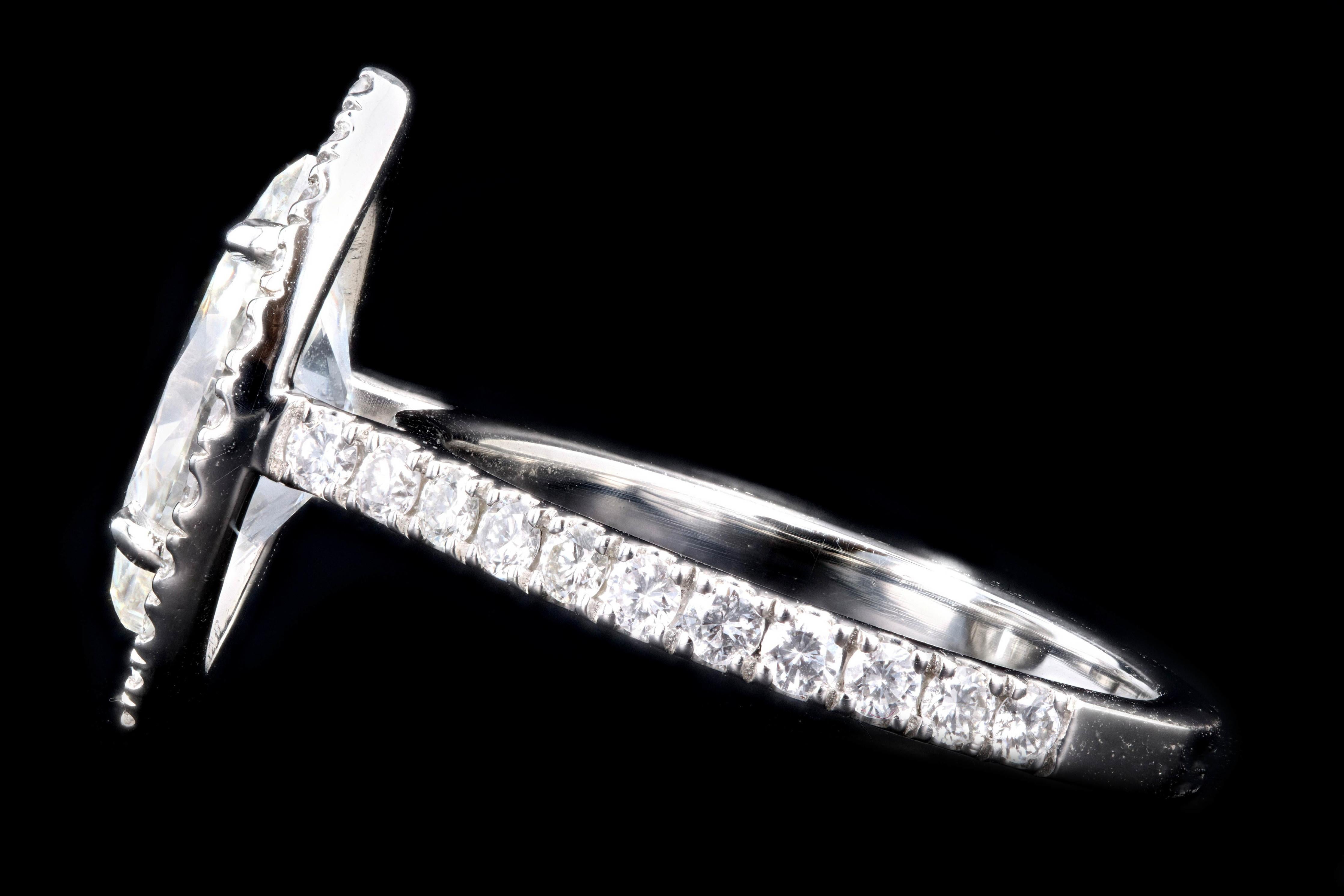 Platinum 2.00 Carat Marquise Cut Diamond Halo Engagement Ring In New Condition In Cape May, NJ