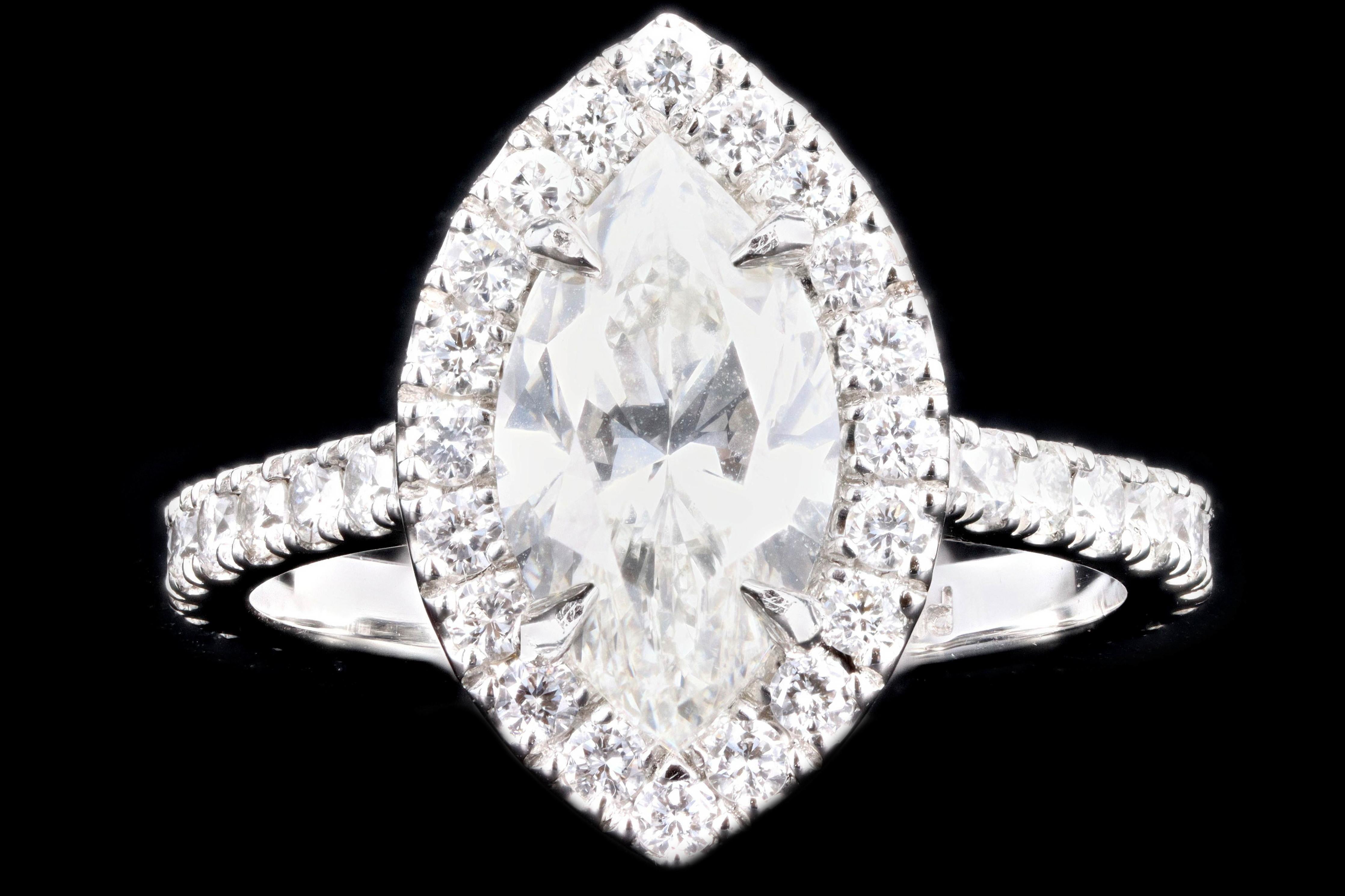 Platinum 2.00 Carat Marquise Cut Diamond Halo Engagement Ring 1