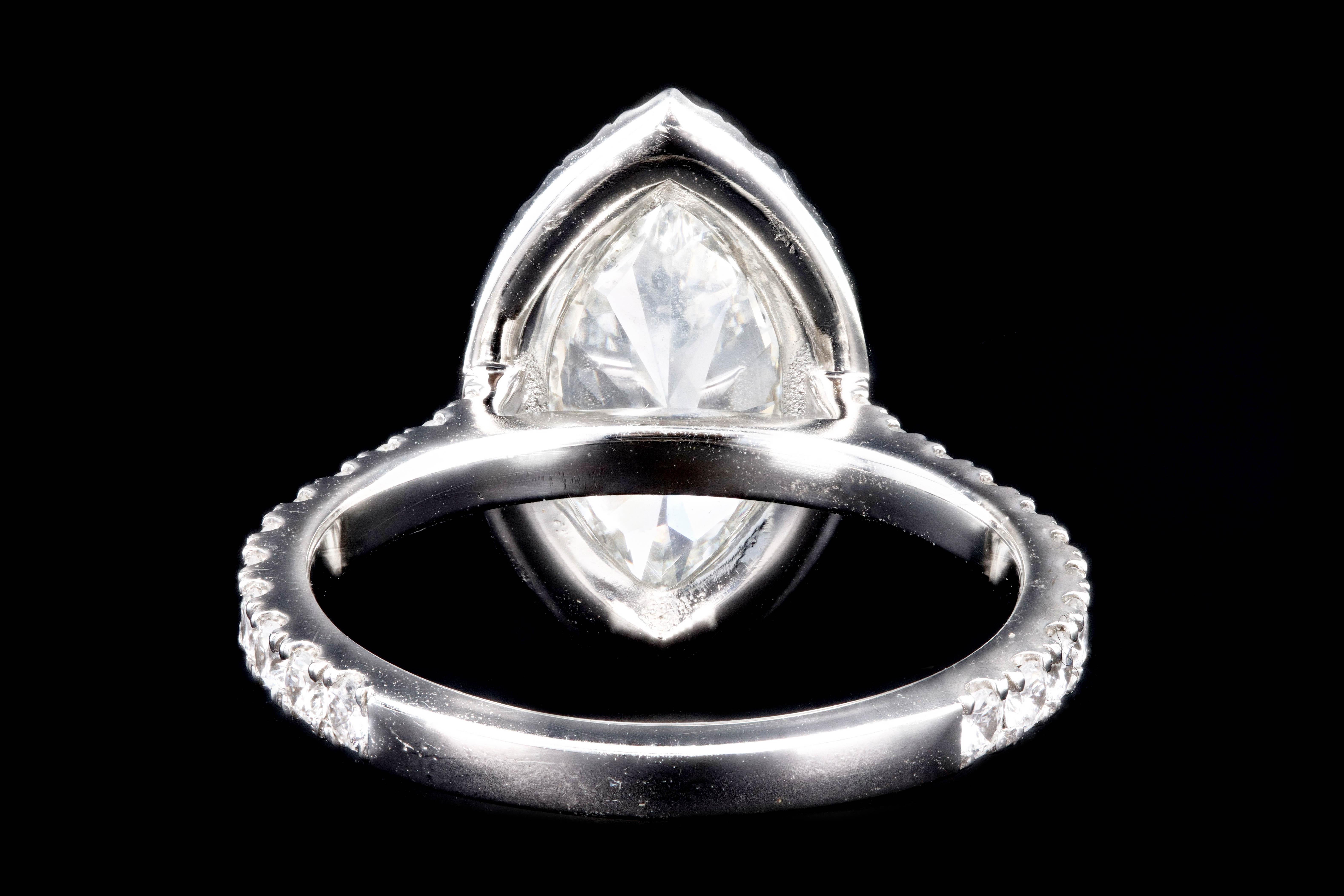 Platinum 2.00 Carat Marquise Cut Diamond Halo Engagement Ring 3
