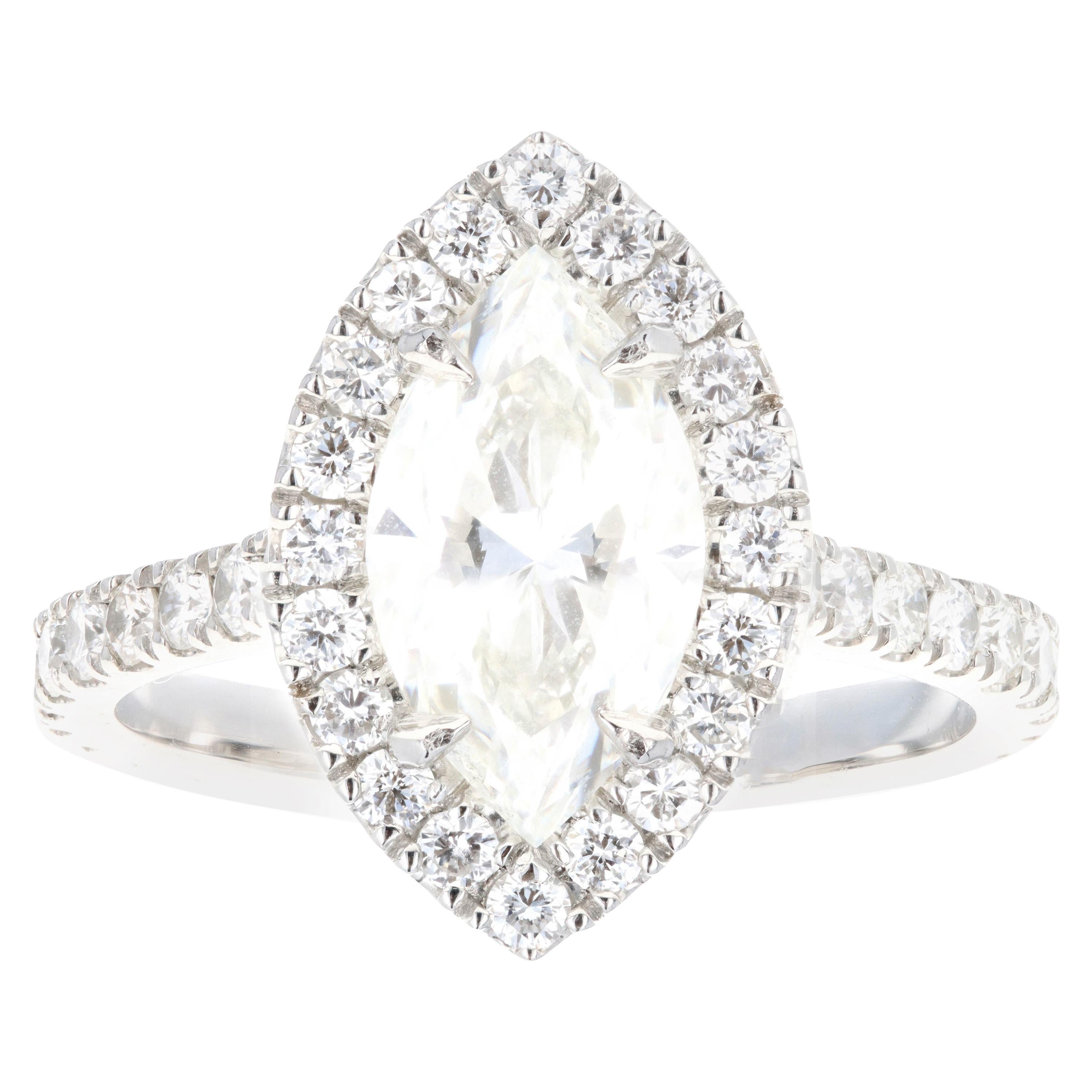 Platinum 2.00 Carat Marquise Cut Diamond Halo Engagement Ring