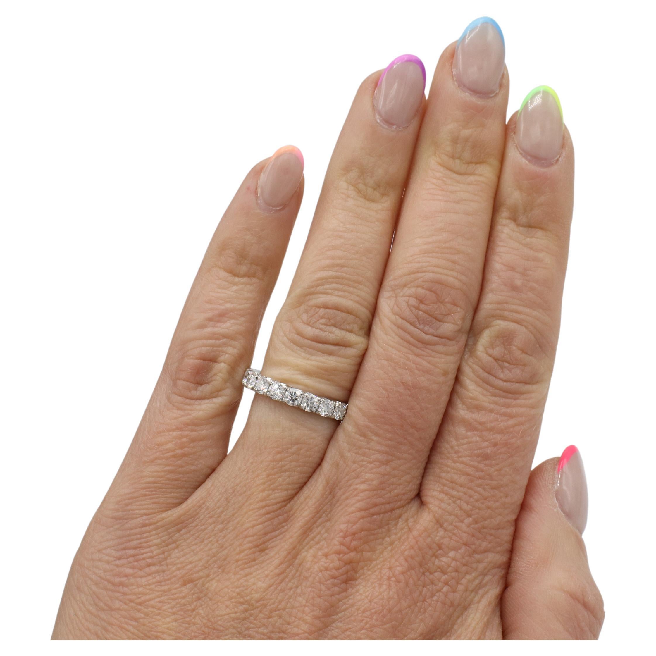 Round Cut Platinum 2.00 Carat Natural Round Diamond Eternity Band Ring For Sale