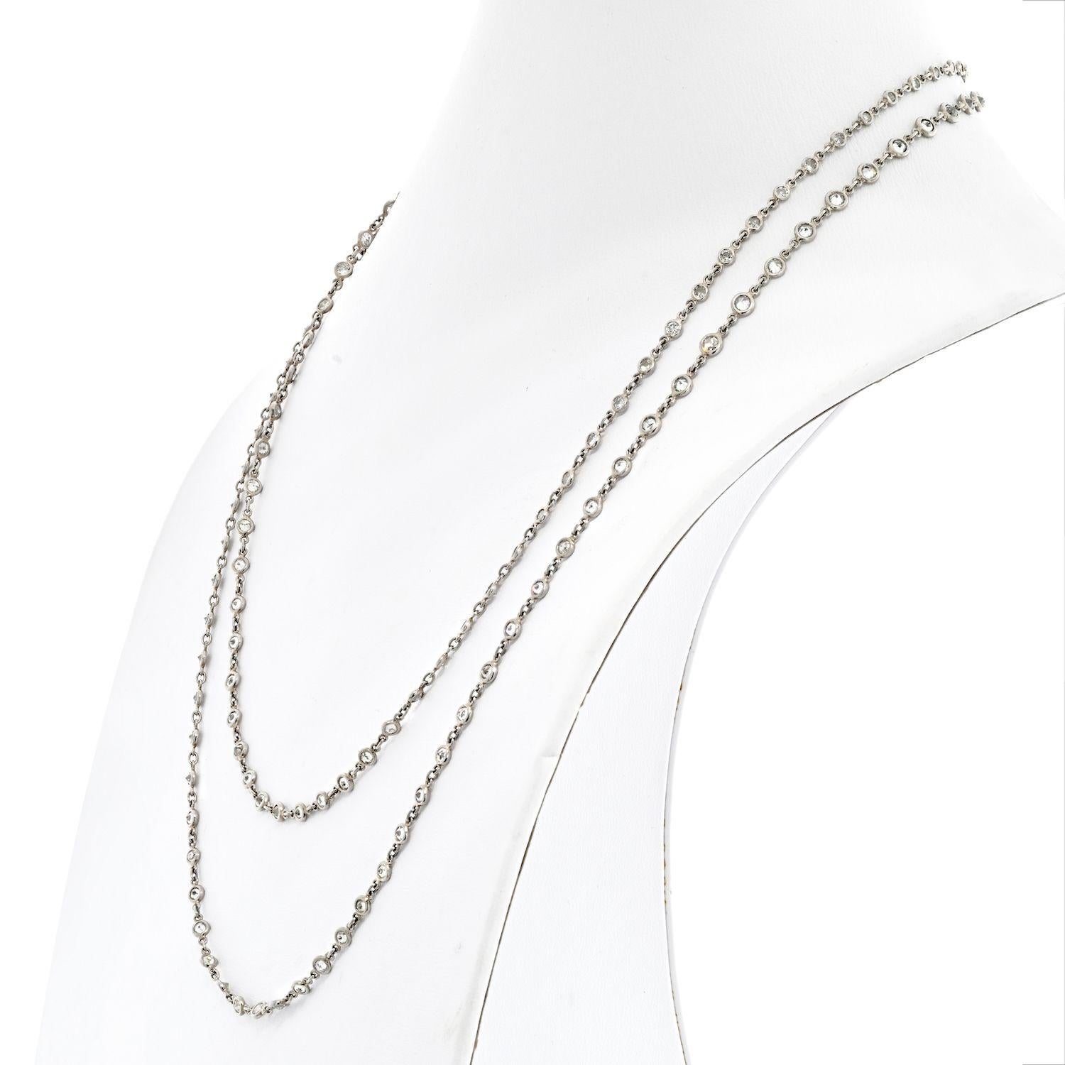 Modern Platinum 20.00cttw Diamond by the Yard Chain Necklace For Sale