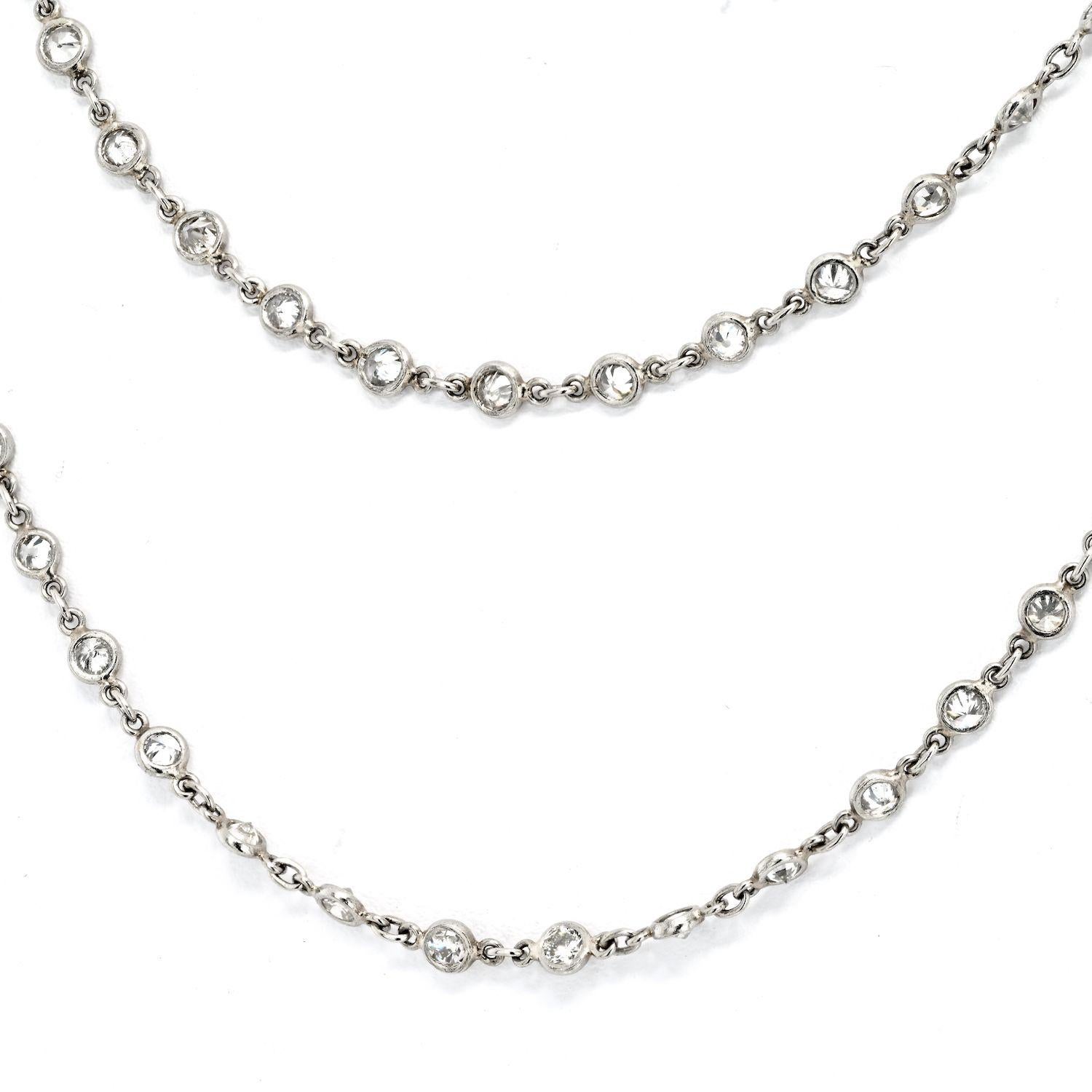 Round Cut Platinum 20.00cttw Diamond by the Yard Chain Necklace For Sale