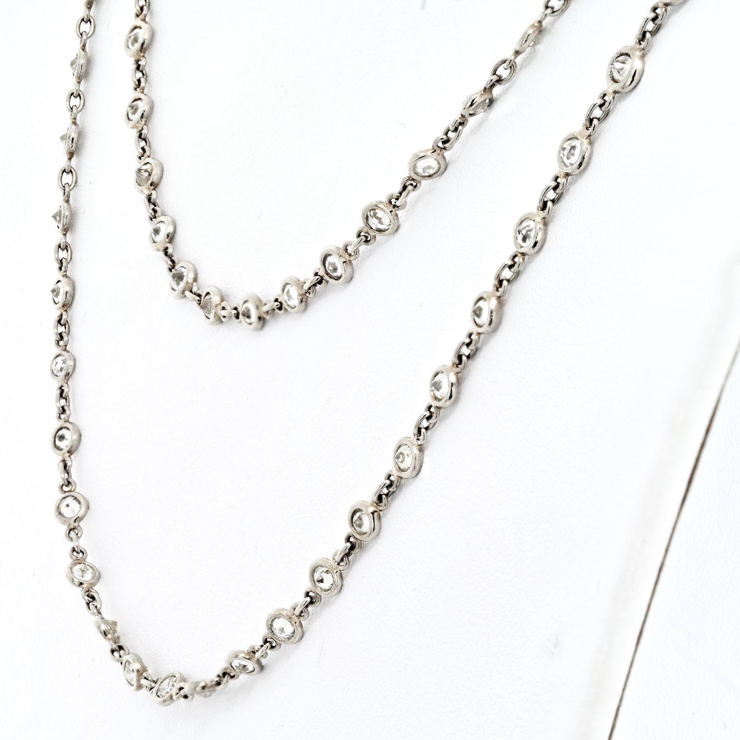 Platinum 20.00cttw Diamond by the Yard Chain Necklace In Excellent Condition For Sale In New York, NY