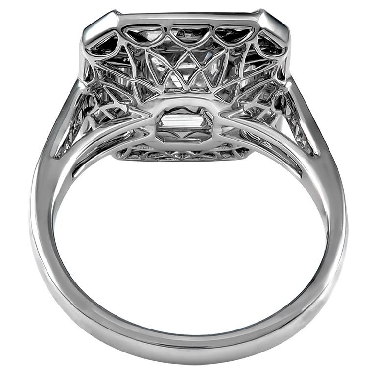 Asscher Cut Sophia D. Art Deco 1.07 Carat Center Round Diamond and Ruby Ring in Platinum For Sale