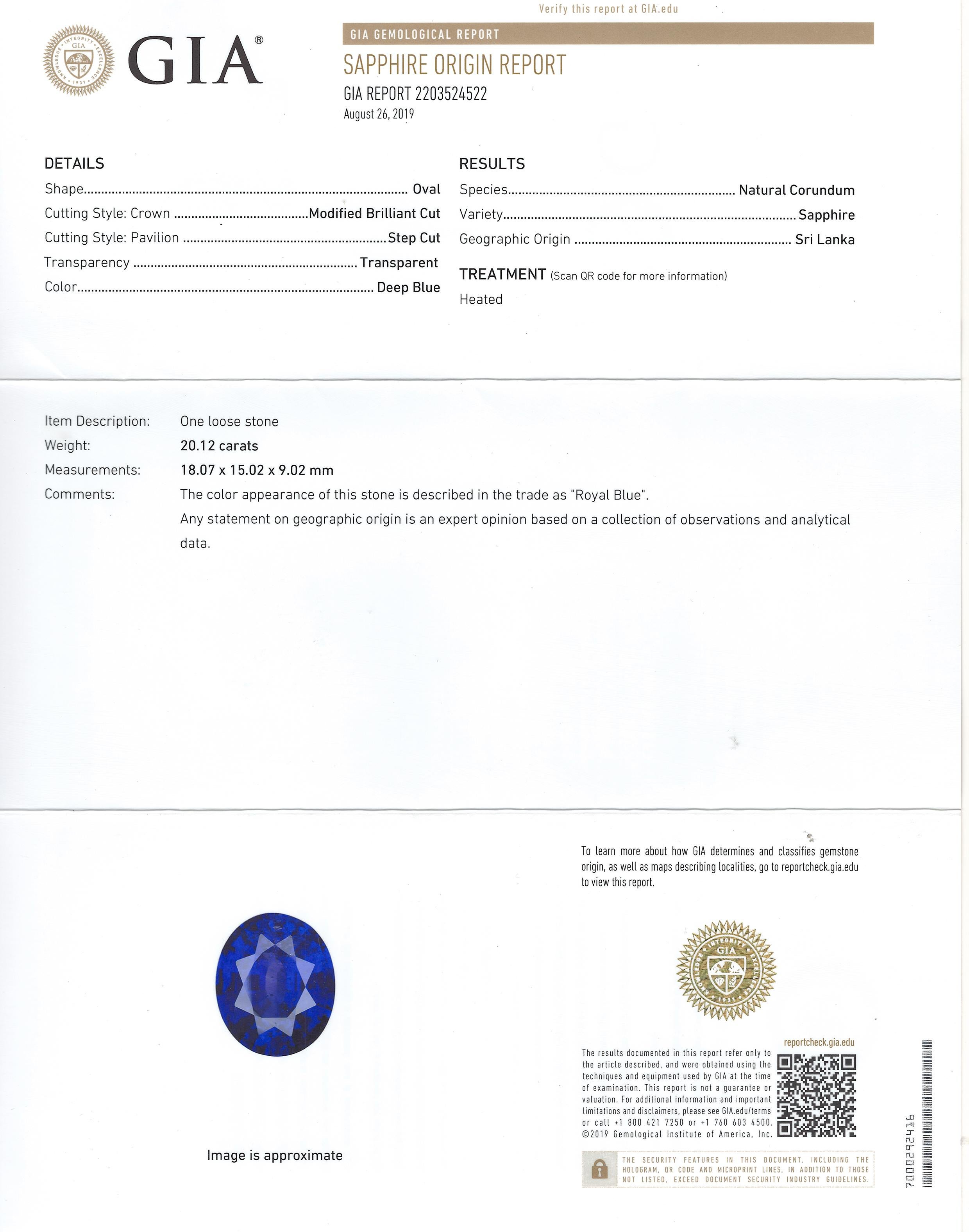 Platinum 20.12 Carat Sapphire Ring For Sale 3