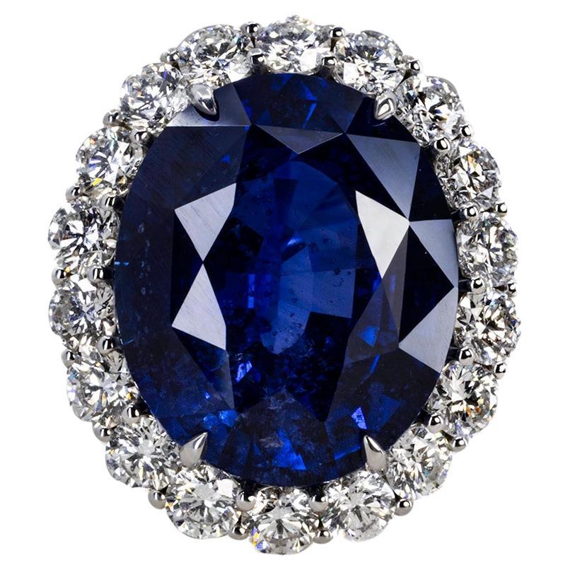 Platinum 20.12 Carat Vivid Royal Blue Sapphire Ring For Sale
