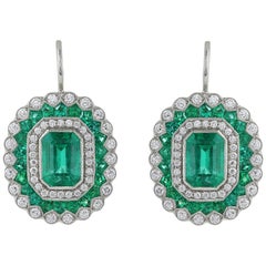 Platinum 2.02 Carat Emerald and Diamond Drop Earrings