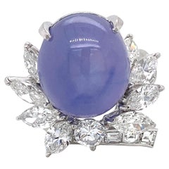 Platinum 20.28 Carat Cabochon Star Sapphire Unheated and 2.00tw Diamonds
