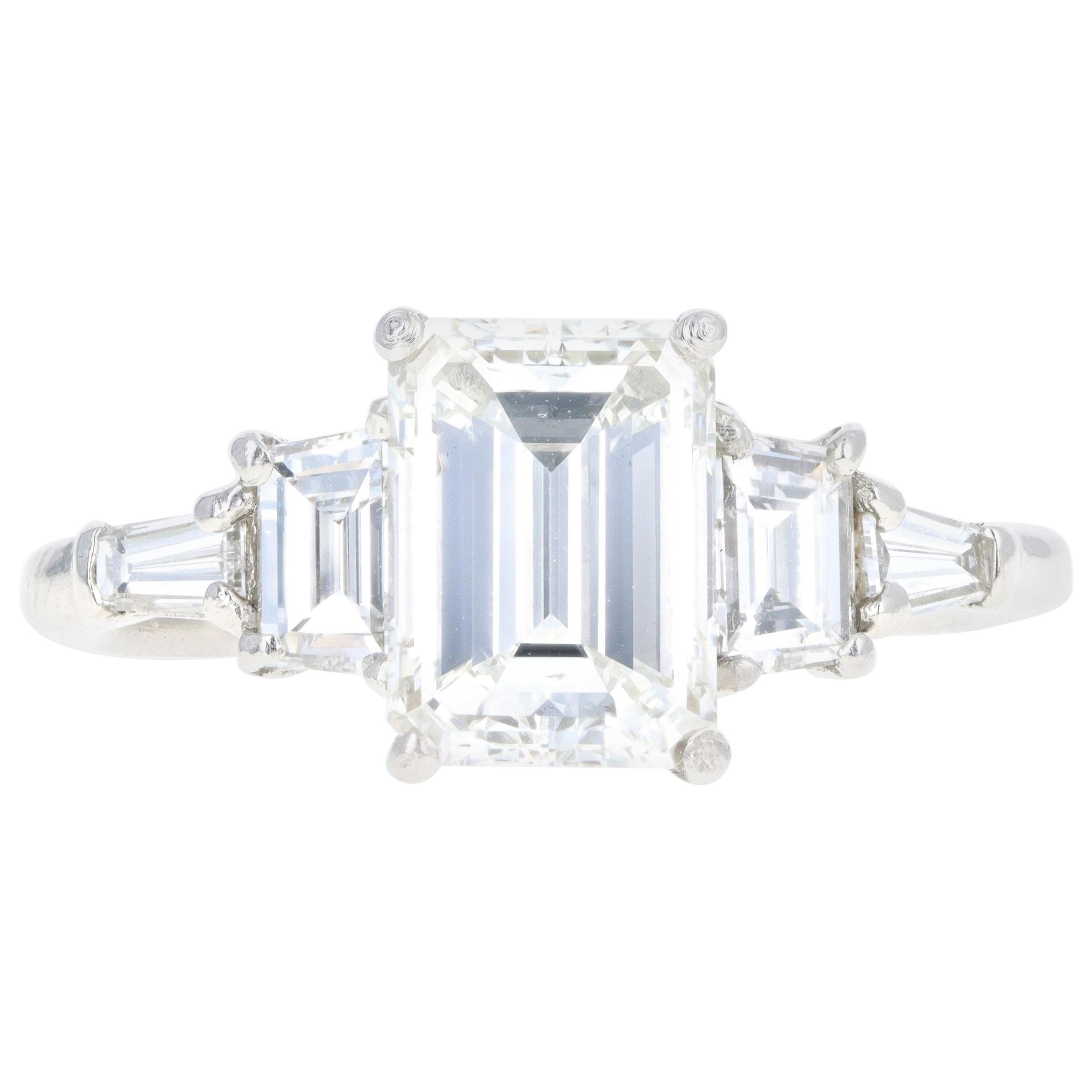 Platinum 2.03 Carat Emerald Cut Diamond Engagement Ring