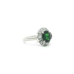 Platinum 2.04ctw Oval Green Tsavorite w/ Diamond Halo Ballerina Flower Ring