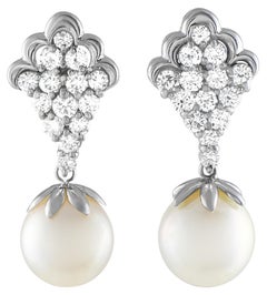 Platin 2,06 Karat Diamant- und Perlen-Tropfen-Ohrringe