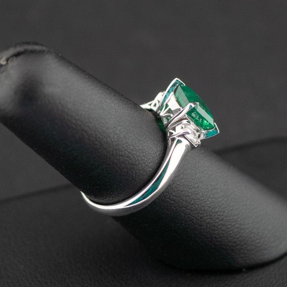 Baguette Cut Platinum 2.06 Carat TCW Natural Emerald and Diamond Ring Size N For Sale