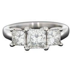 Platinum 2.07 Carat Princess Diamond Three-Stone Engagement Ring