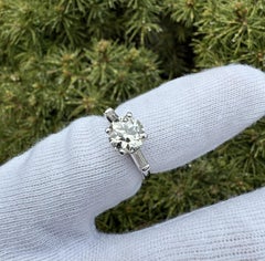 Platinum 2.07ctw GIA Old European Cut Diamond Straight Baguette Engagement Ring