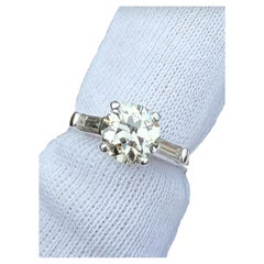 Platinum 2.07ctw GIA Old European Cut Diamond Straight Baguette Engagement Ring