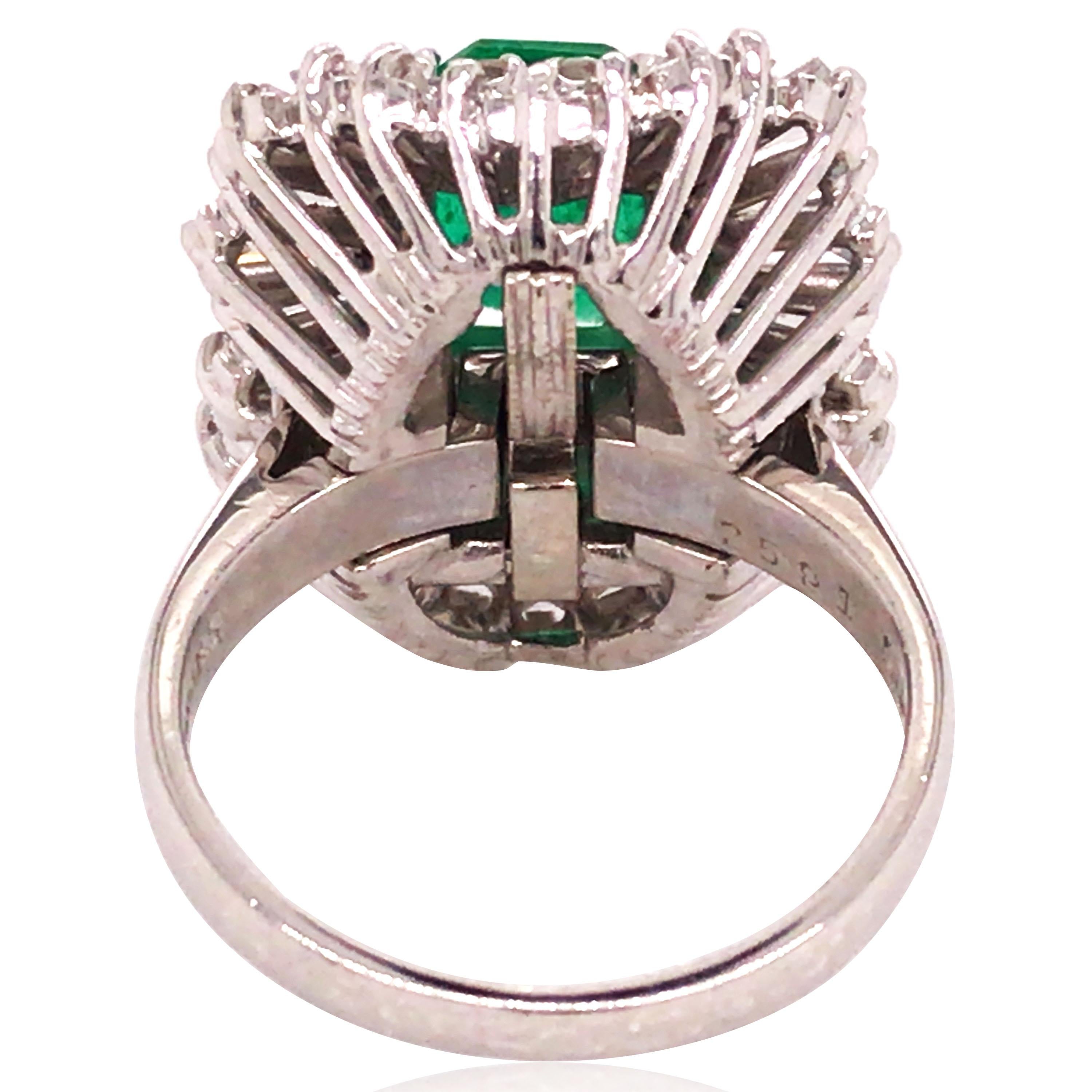 Platinum 2.08ct Colombia Emerald Diamond Ballerina Ring, AGL In Good Condition For Sale In New York, NY
