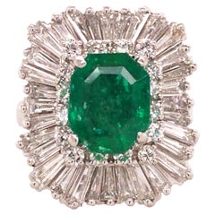 Platinum 2.08ct Colombia Emerald Diamond Ballerina Ring, AGL