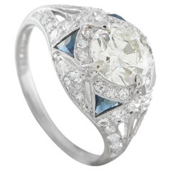 Bague Art Déco en platine avec 2,0ct de diamant et saphir MF24-050126