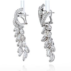 Platinum 21 Carat Diamond Spray Marquise Cut Earrings