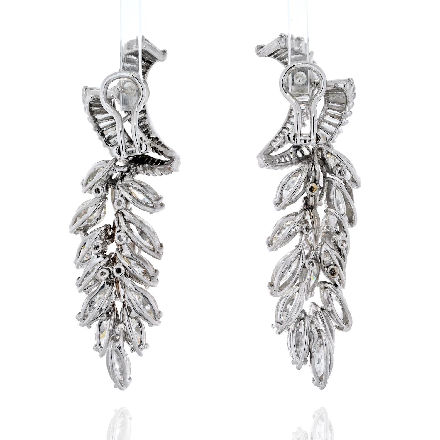Modern Platinum 21 Carat Diamond Spray Marquise Cut Earrings For Sale
