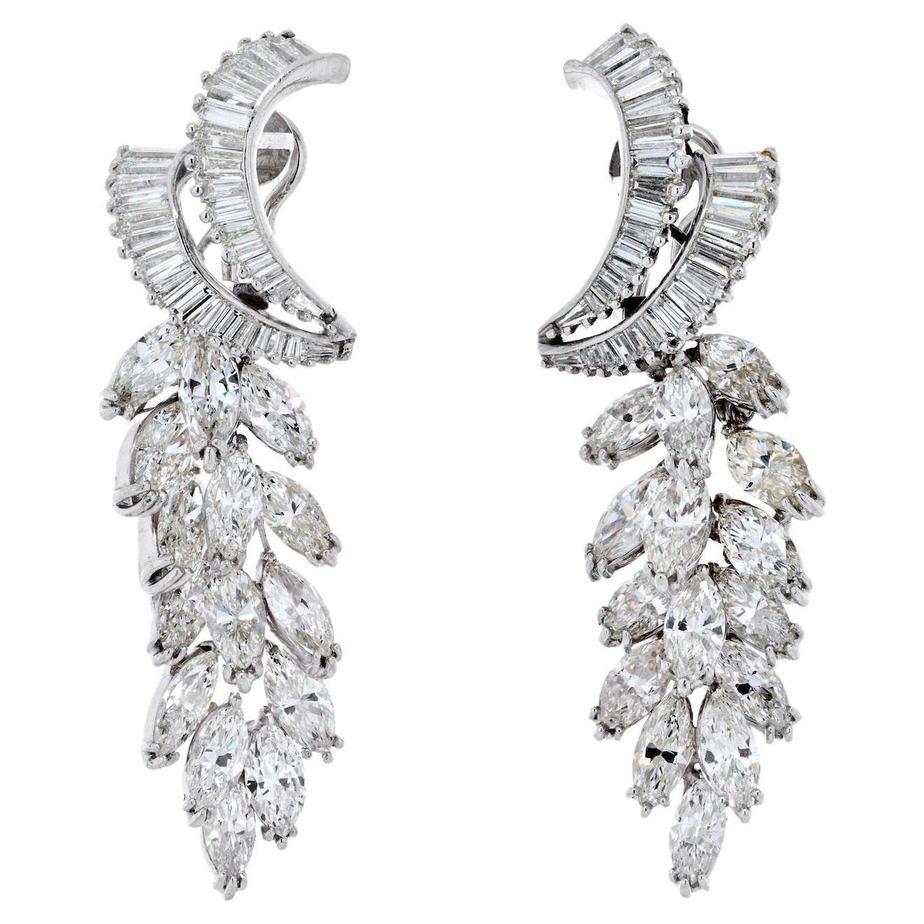 Platinum 21 Carat Diamond Spray Marquise Cut Earrings
