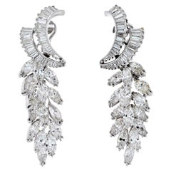 Boucles d'oreilles en platine 21 carats, diamant en gerbe, taille marquise