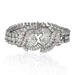 Platin 21.00 cttw Vintage-Armband aus Platin mit Diamanten im Birnen-, Marquise- und Baguetteschliff
