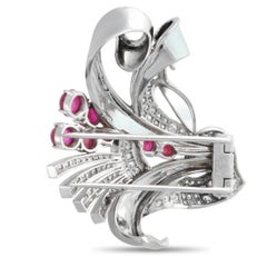 Broche retro de platino con diamantes y rubíes de 2,10 ct MF17-020526