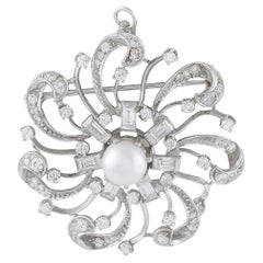 Platinum 2.10ct Diamond Pearl Swirl Brooch MF07-070226