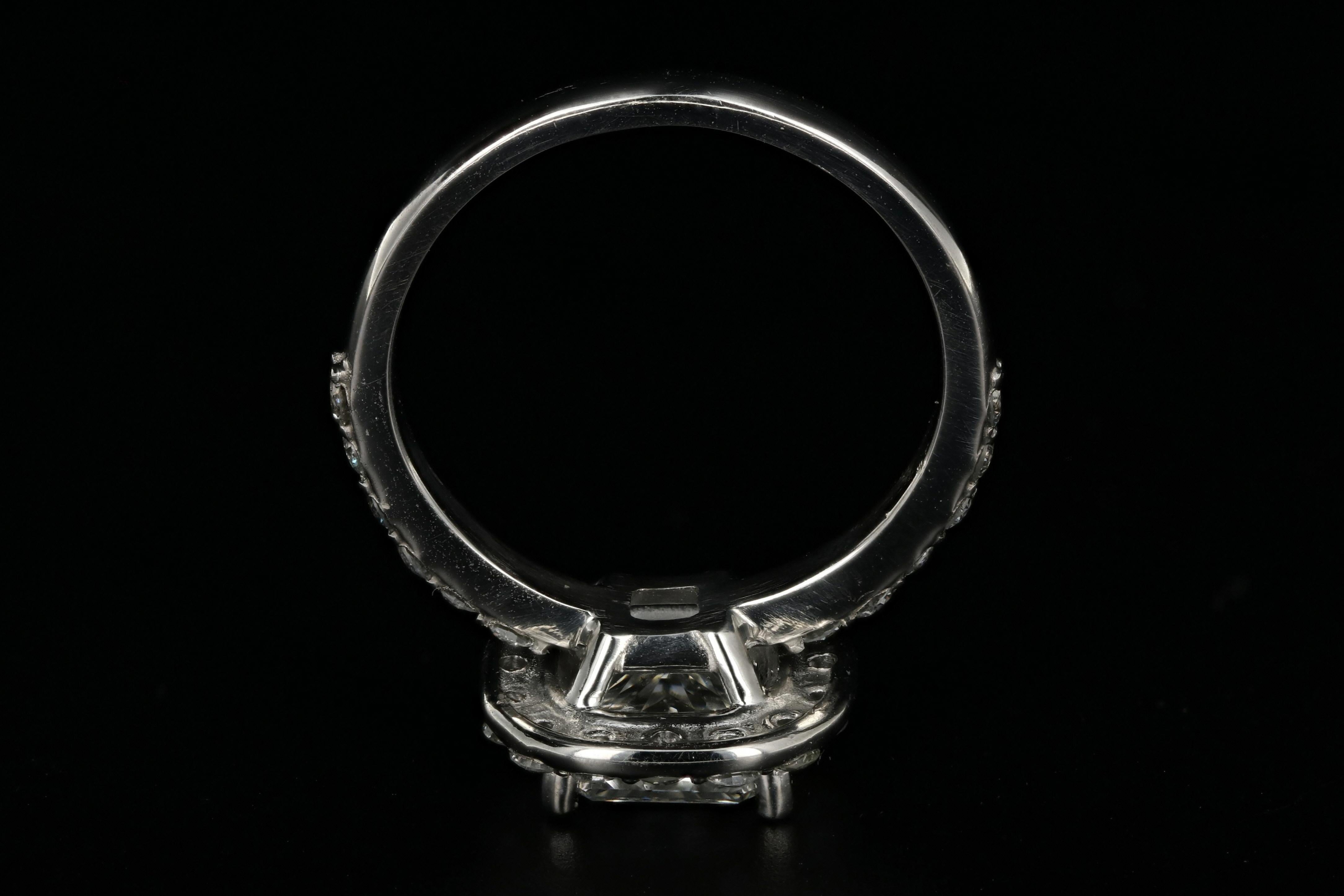 Women's or Men's Platinum 2.11 Carat Radiant Diamond Halo Engagement Ring GIA Certified