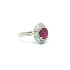 Platinum 2.13ctw GIA Spready Oval Vivid Red Ruby & Pear Baguette Diamond Ring
