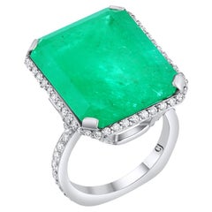 Platinum 21.49 Carat Colombia Emerald Cut Emerald Diamond Ring