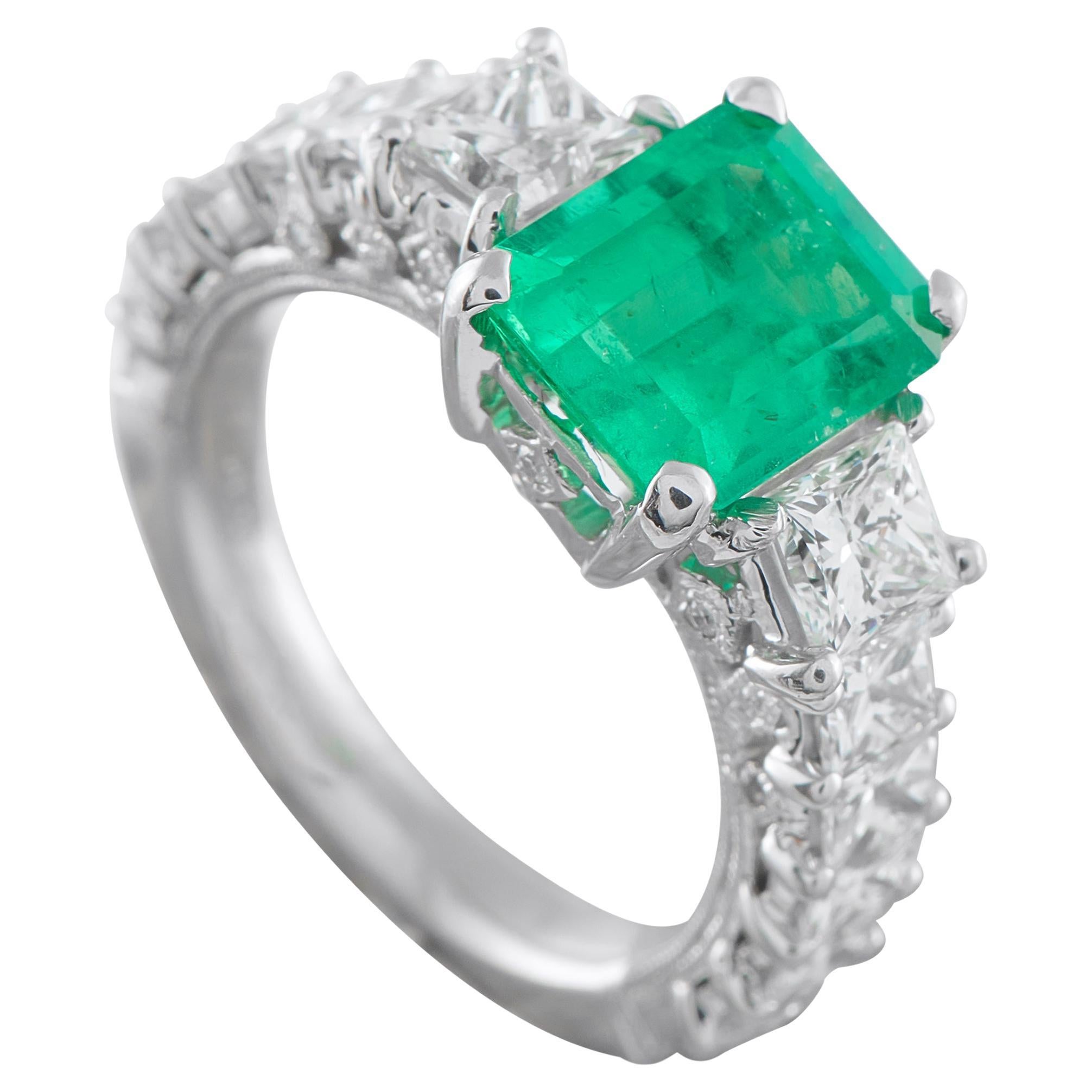 Platinum 2.15ct Diamond and Emerald Ring MF04-012726 For Sale