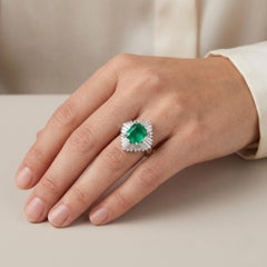Platinum 2.15ct Emerald & 1.27ctw Diamond Ballerina Cocktail Ring