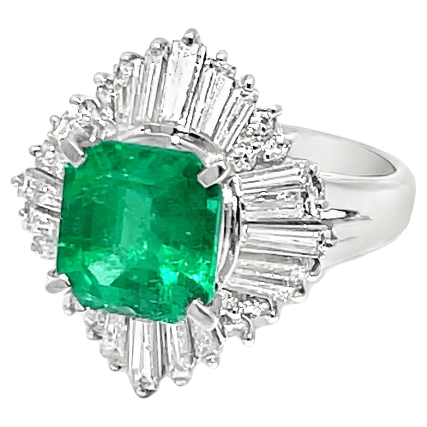Platinum 2.15ct Emerald & 1.27ctw Diamond Ballerina Cocktail Ring