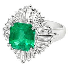 Platinum 2.15ct Emerald & 1.27ctw Diamond Ballerina Cocktail Ring