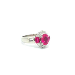 Platinum 2.15ctw GIA Oval Bright Burma Ruby & Round Baguette Diamond Ring