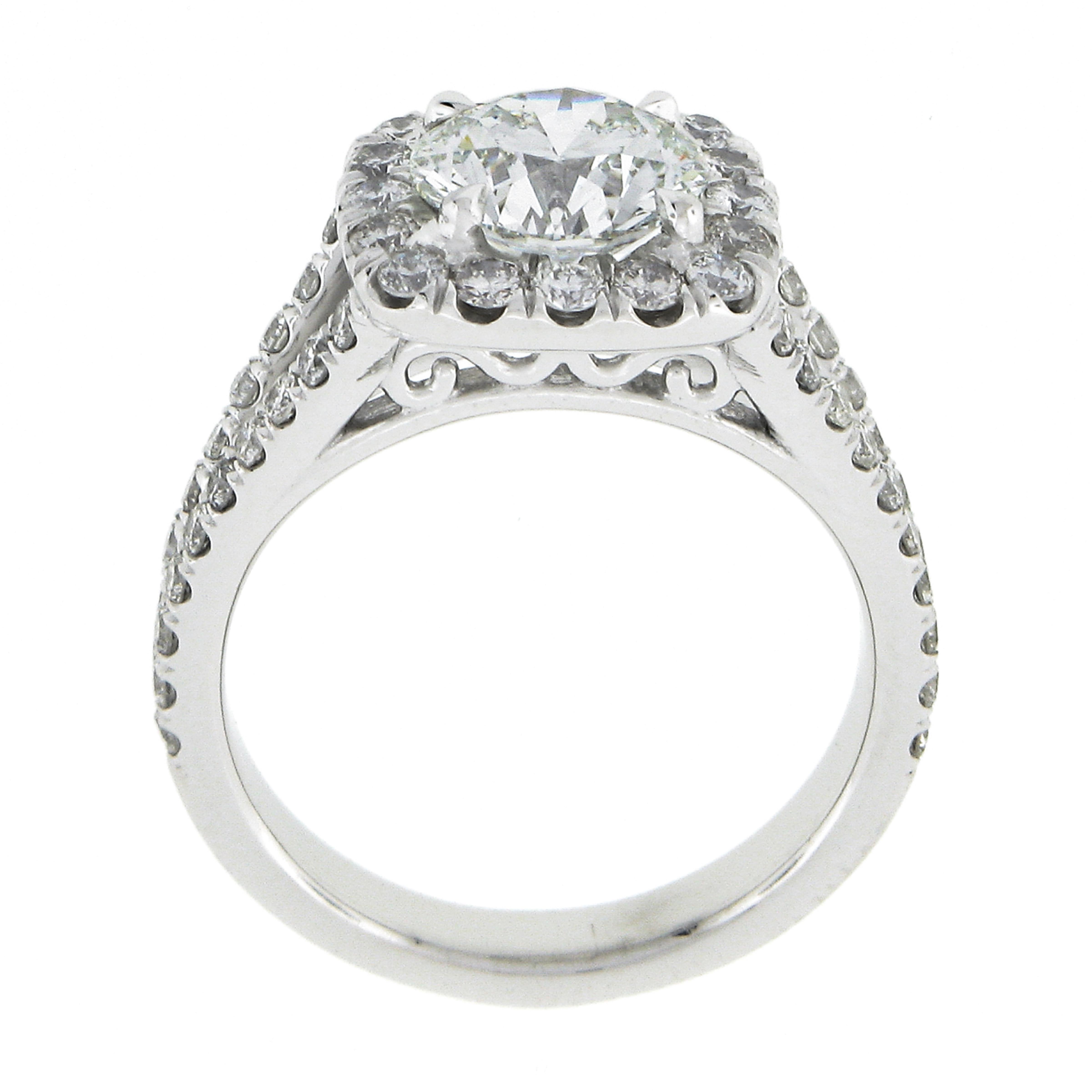 Platinum 2.16ctw GIA Round Brilliant Diamond w/ Halo Split Shank Engagement Ring 4