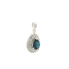 Platinum 2.16ctw Pear Cut Sapphire w/ Diamond Double Halo Teardrop Pendant